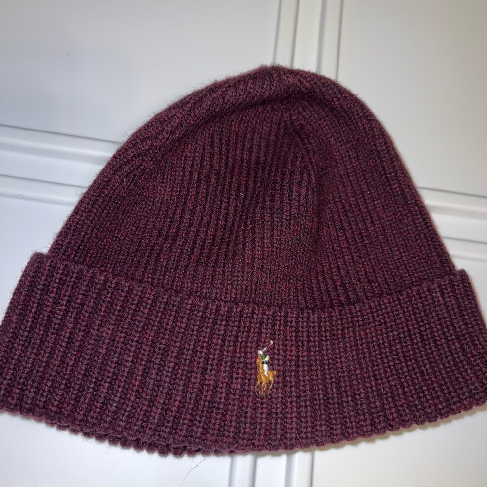 Polo Ralph Lauren Pony Lambs Wool Knit Beanie Burgundy